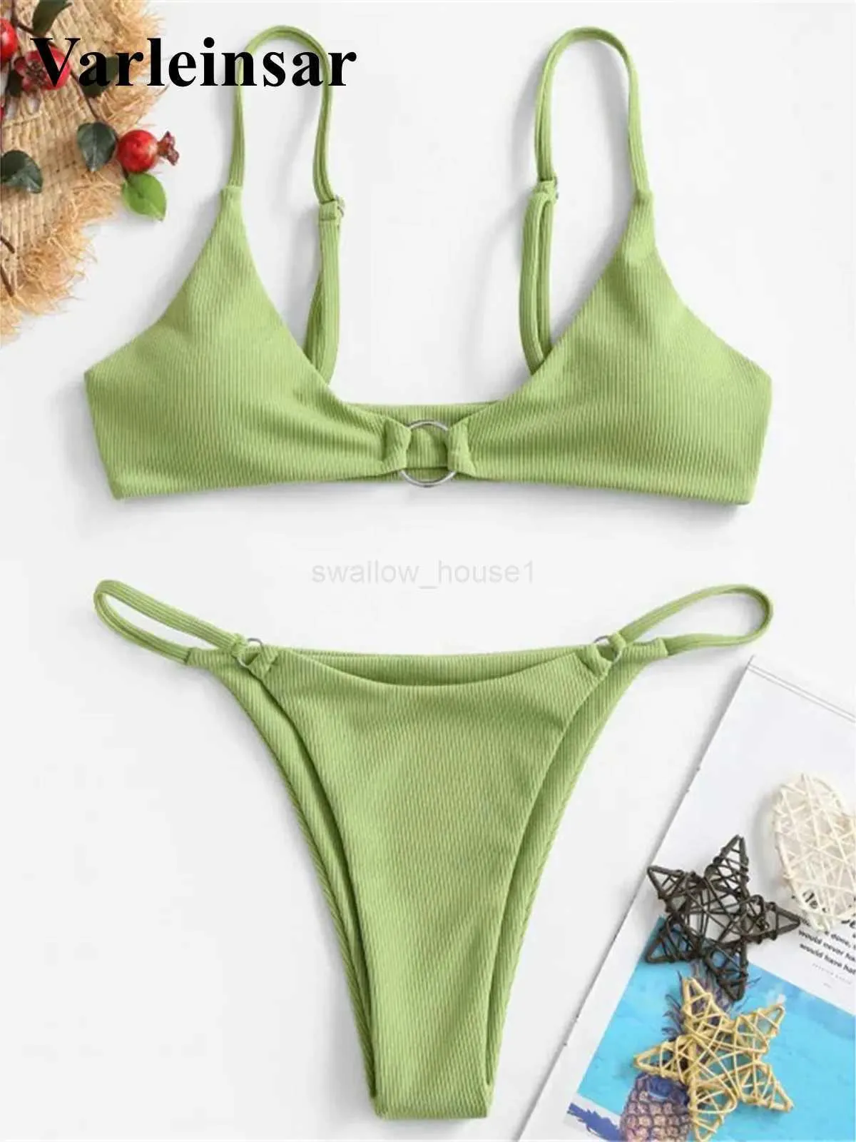 Sexy Ribbed Two Piece Bowknot Bikini In Brazilian Style Women's