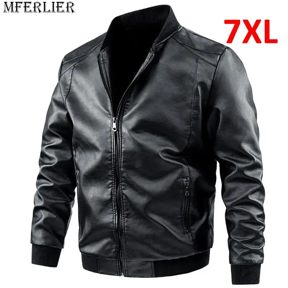 Plus Size Motorcycle Leather Jacket Men Premium PU Biker Coat