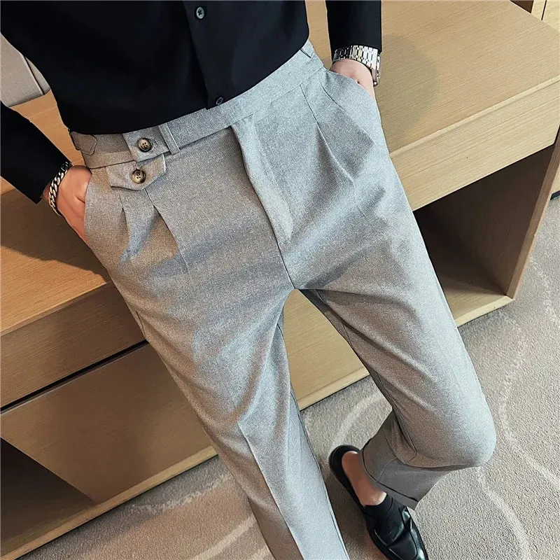 Pantalon Habillé Homme Taille Haute - Coupe Conique, Tissu Mélange Polyester, Gris, Neuf Avec étiquettes