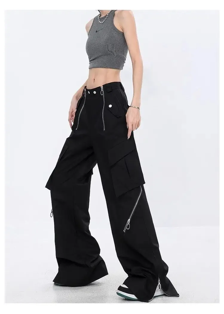 Trendy Womens Cargo Pants with Zipper Pockets - Summer Loose