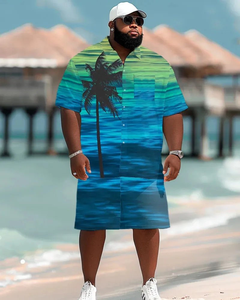 Mens Plus Size Hawaiian Coconut Tree Print Sleeveless Vest Acrylic