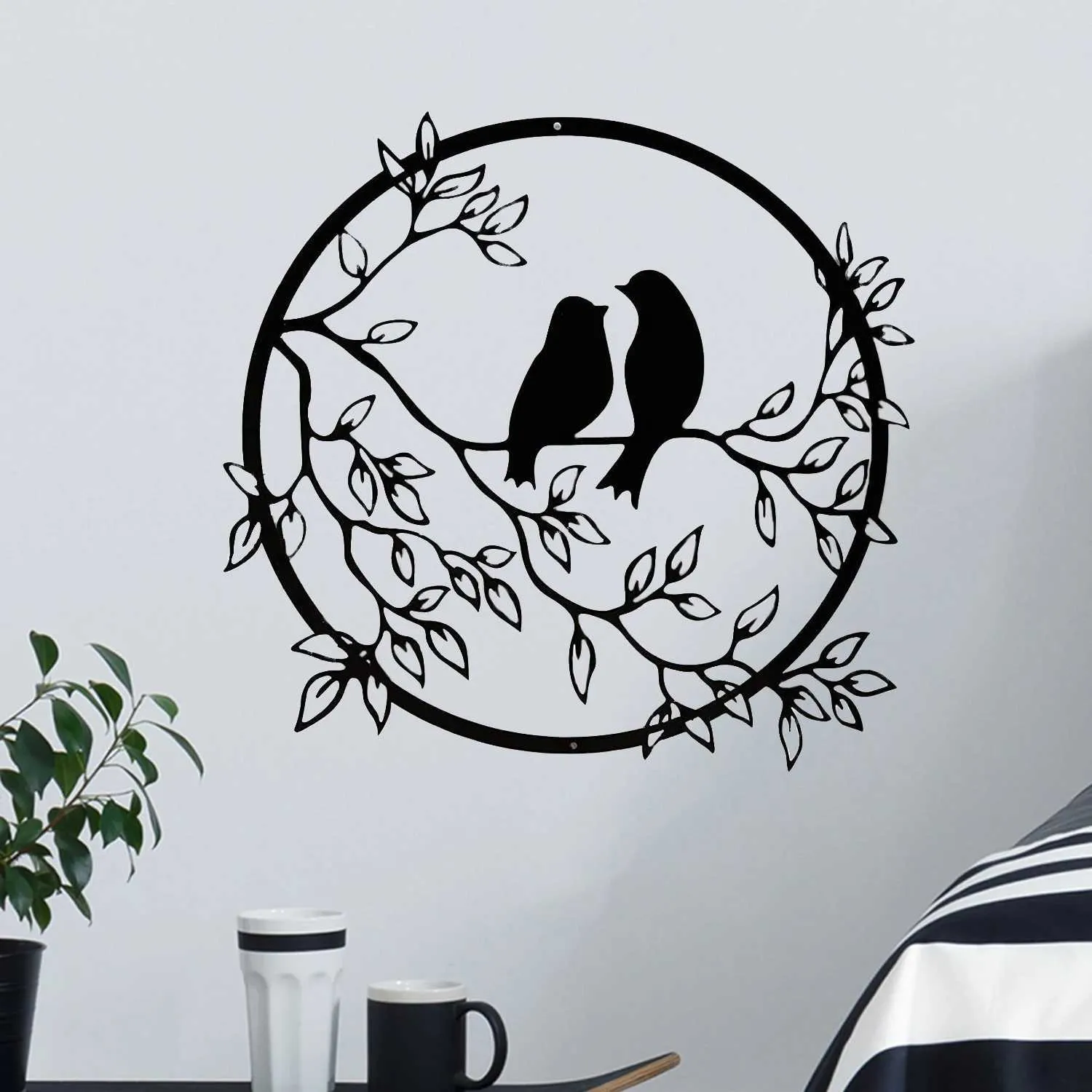 Metal Birds on Branch Wall Art - Elegant Bird Silhouette Sculpture ...