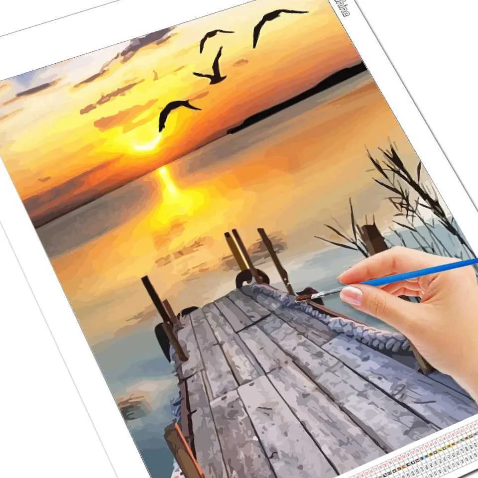 Sunset Seaside Painting by Numbers Kit - Framed Canvas Acrylic Oil ...