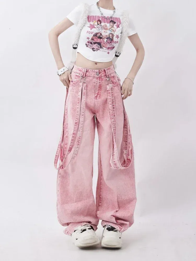 【韓国発】BACK POINT PINK DENIM PANTS DHgate.com:Pink Y2K Cargo Jeans - Wide Leg Trousers, High
