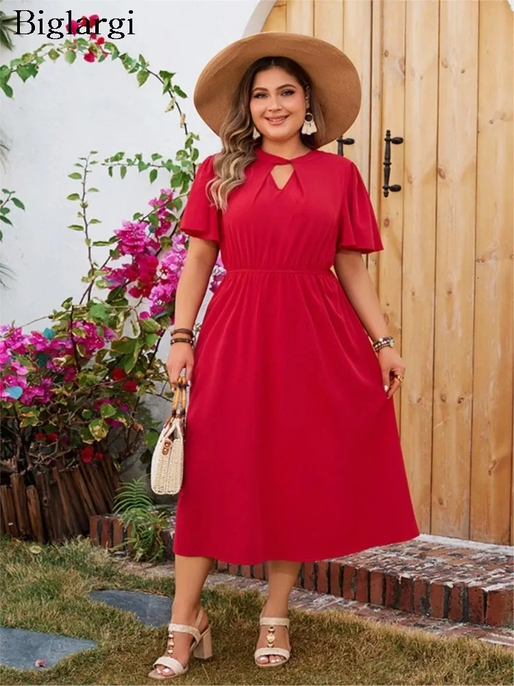 summer midi dress plus size Women's Plus Size Summer Dress Ditsy Floral V Neck Smocked Waist Short Sleeve a Line Midi
