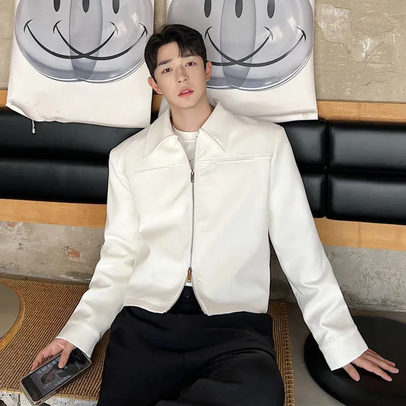 Trending Mens Jacket: Double Zipper Short Coat with Fashion Collar