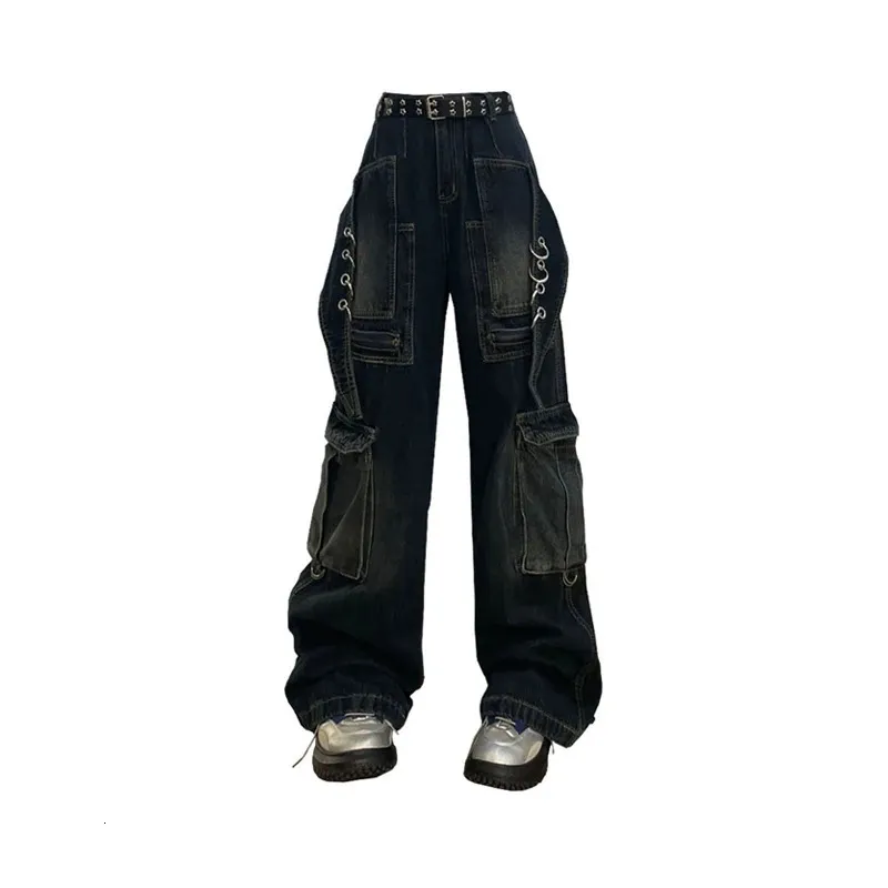 パンツ y2k sideline stitch black denim pants Y2K Jeans Mens Hip Hop Retro Skull Embroidery Washed Baggy