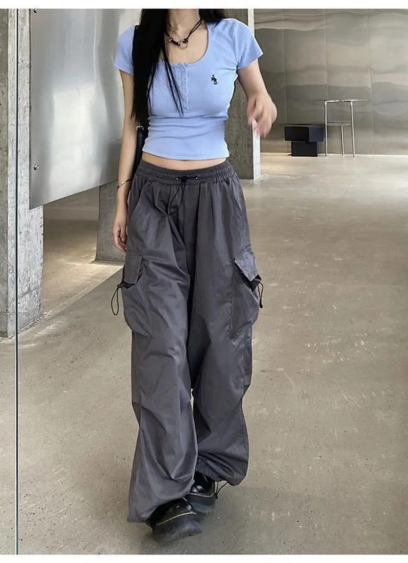 Zoki Womens Cargo Pants High Waist Wide Leg Loose Fit Hip Hop