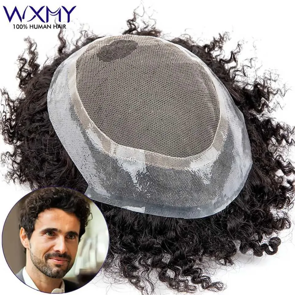 DHgate Mens Natural Curly Toupee Indian Remy Hair Wig with French Lace Base Hair Products