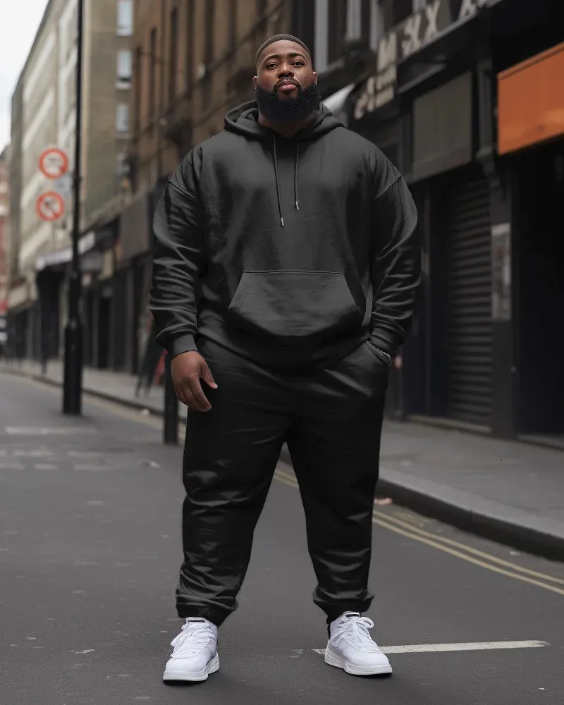 Biggmans Mens Two Piece Hooded Sweater And Pants Set Solid Color