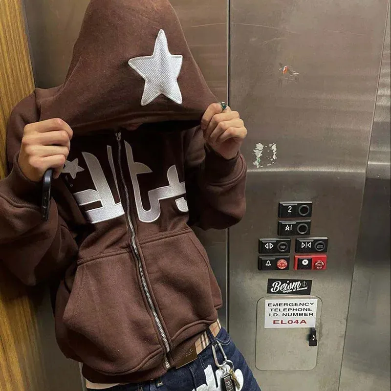 Moletom Unissex Crancious - Zíper Bordado Y2K Hip Hop