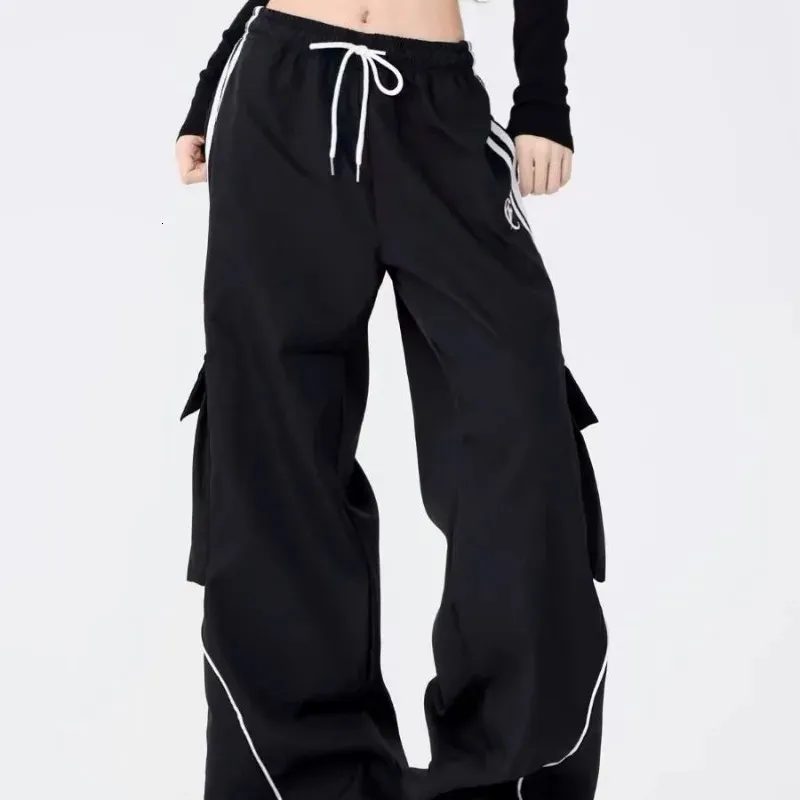韓国商品/ORDES OVERSIZED VTG STRIPE TROUSERS Y2K Black Striped cargo pants for women for Women - Korean