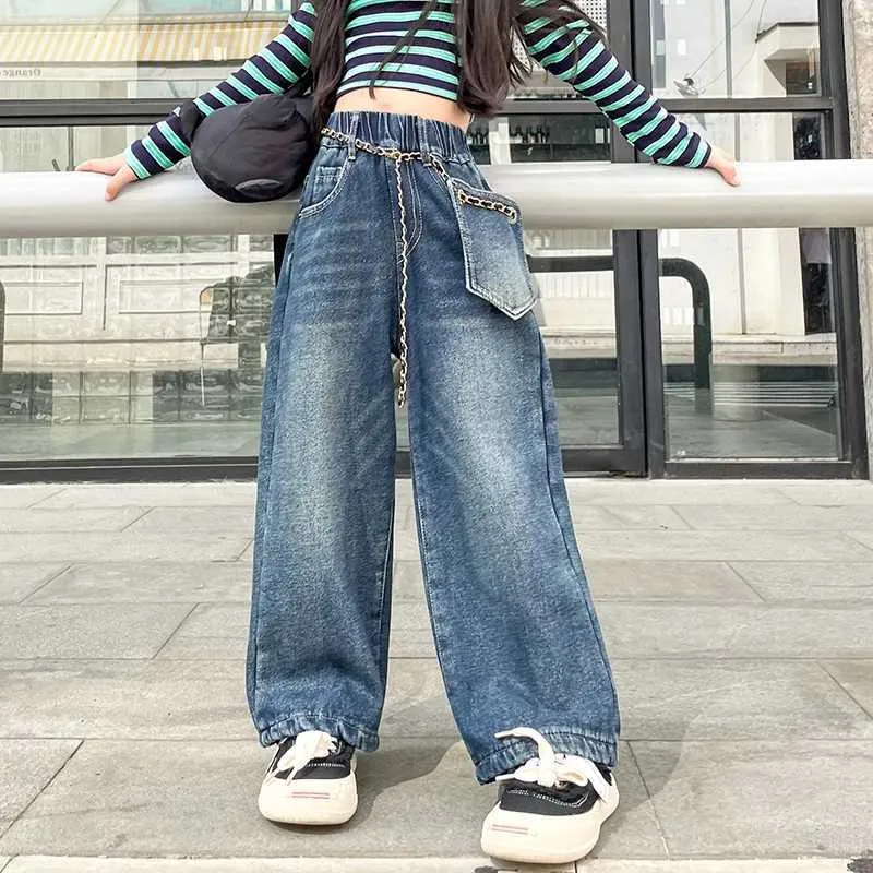Wide Leg Jeans For Girls, Spring Autumn Childrens Trouser With