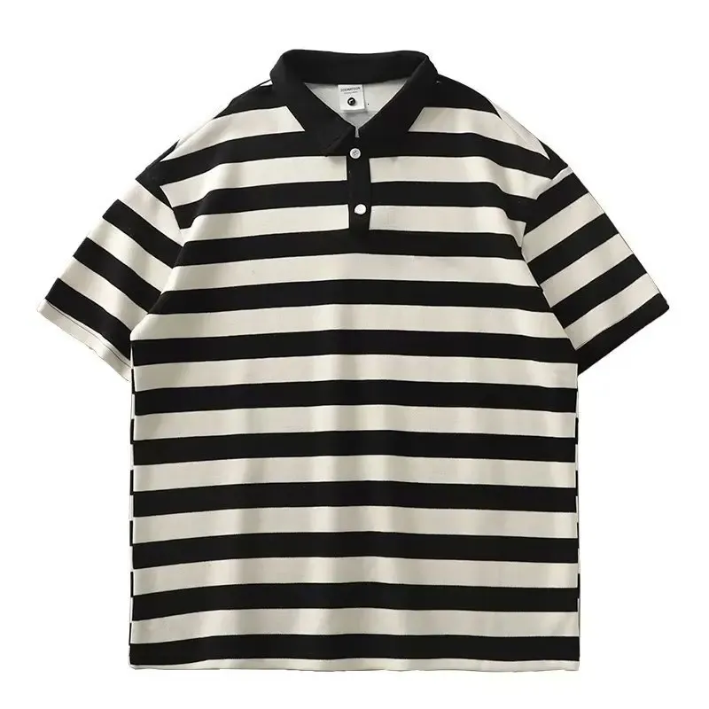 Mens Striped Polo Shirt Short Sleeve Summer Golf Polo T