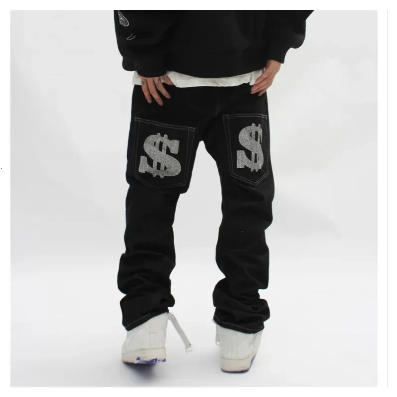 Y2K Black Printed Streetwear Jeans With Straight From Xx2680