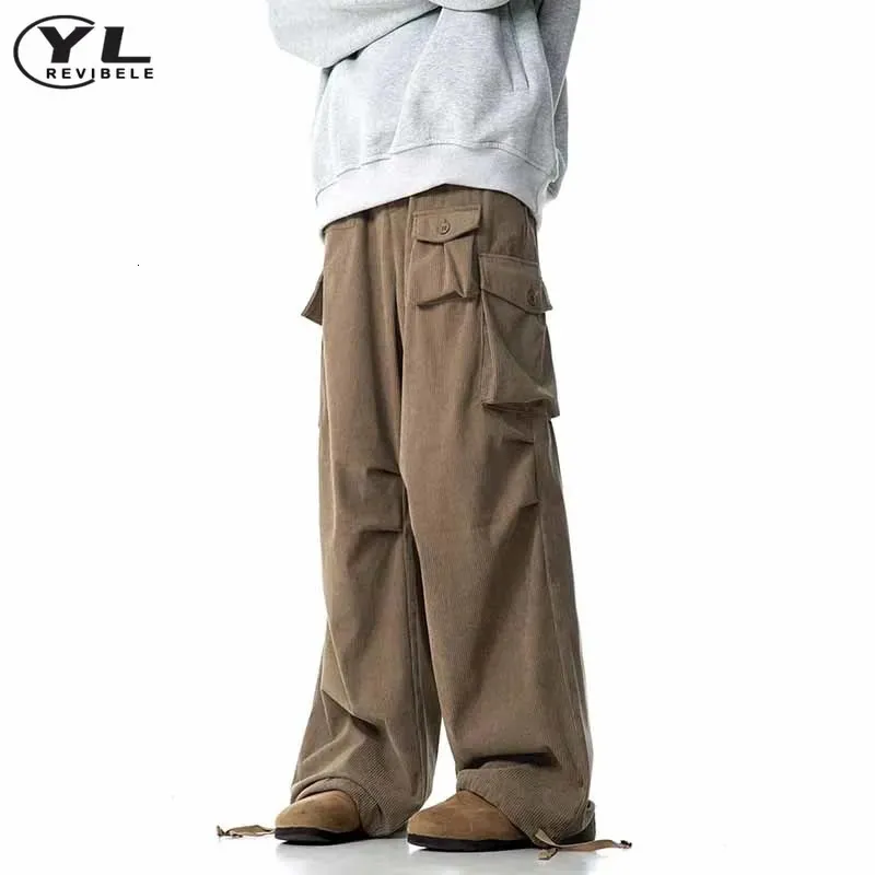 Vintage Corduroy Baggy Cargo Pants Men With Multi Pockets 
