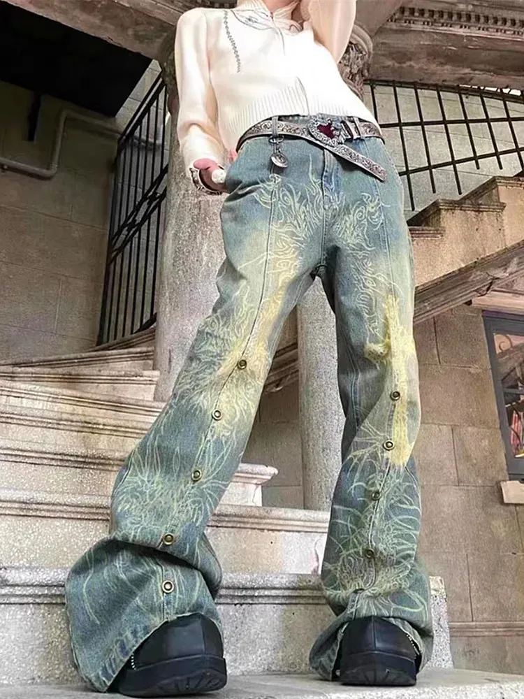 パンツ 2000's flare denim pants gimmick y2k Women Flare Jeans Harajuku Y2k 2000s Streetwear Baggy Denim