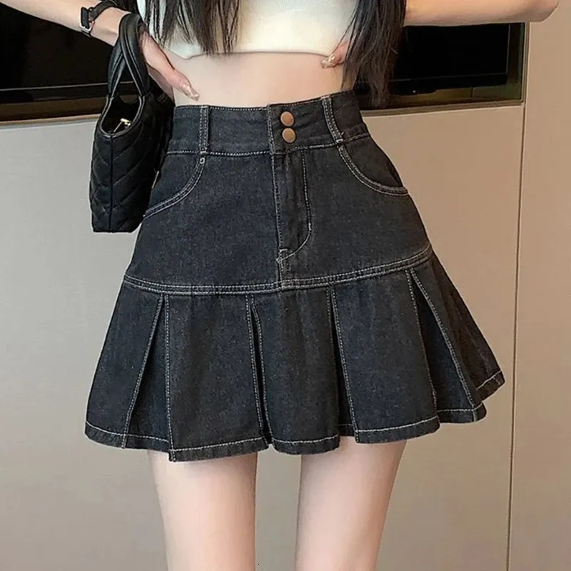 Save Big on Bulk Pleated Denim Mini Skirts Pleated Denim Mini Skirt:  Women's High Waisted A Line Summer Mini Skirts, Flared Jean Skirt  Lightweight For - Main Image