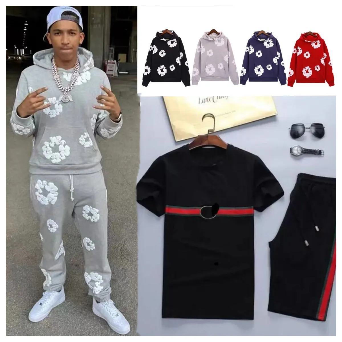 DHgate Mens Beach Designer Tracksuits Summer Suits Fashion T Shirt Seaside Holiday Shirts Shorts Sets Luxury Set Outfits Apparel
