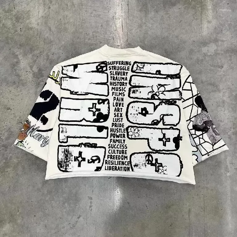 mens T Shirts Mid Lg Sleeve Mens Womens Punk Hip Hop Graffiti Style Graphic Tee Oversized Haruku Loose Short Sleeved_voghion.com