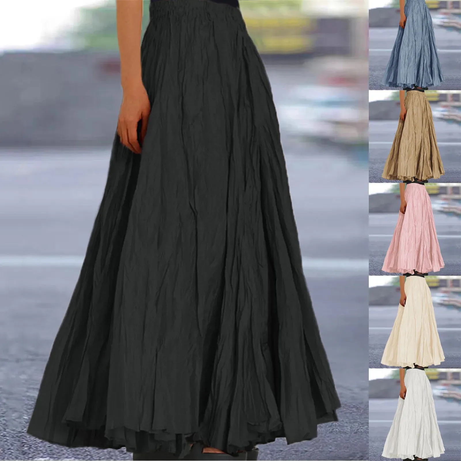 Womens High Waist Pleated Maxi Skirt Vintage Beach Wrap Hip Skirt