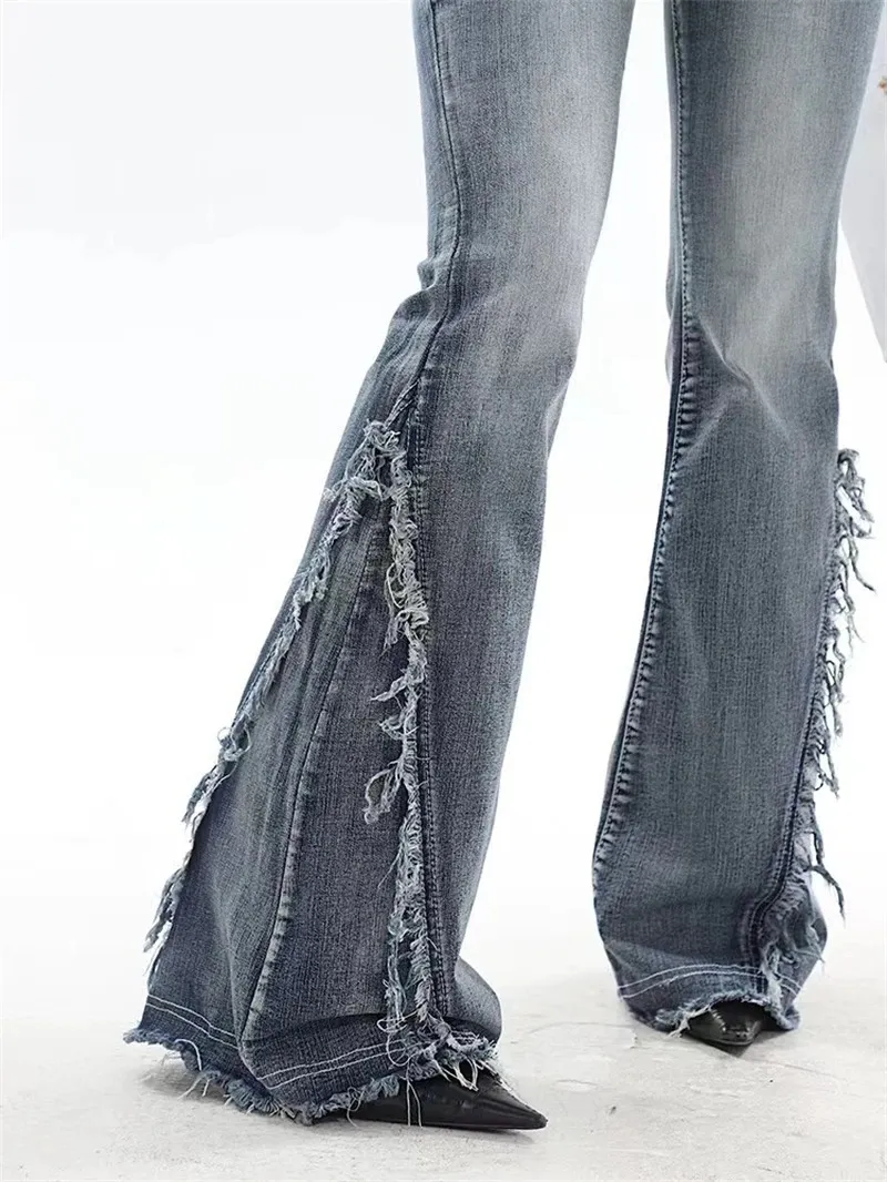 Y2K Flare flare jeans with Scratched Slim Bell Bottoms