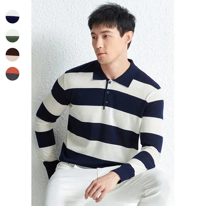Save Big on Bulk Men's Wool Polo Neck Sweater Polo Round Neck Sweater,  Striped Knit T Shirt With Polo Neck, Refined Basalt Wool, Machine Washable, 