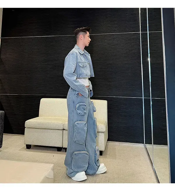 Mens Washed Denim Jacket and Jeans Set - Spring Fashion