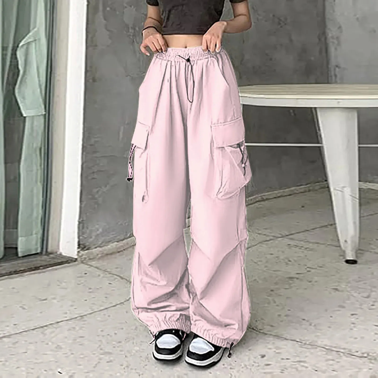 Pantalon Femme Cargo Pants Women High Waist Wide Leg Casual Pants