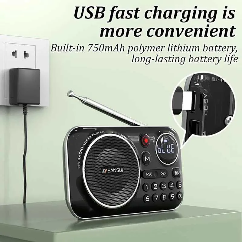 SANSUI F21 Mini Bluetooth Speaker Portable Wireless FM Radio with