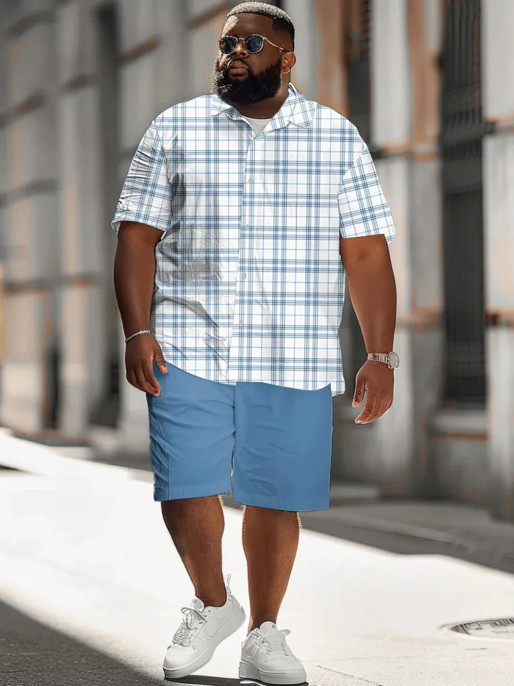 ZOOY Plus Size Mens Summer Casual Checkered From Domainstore