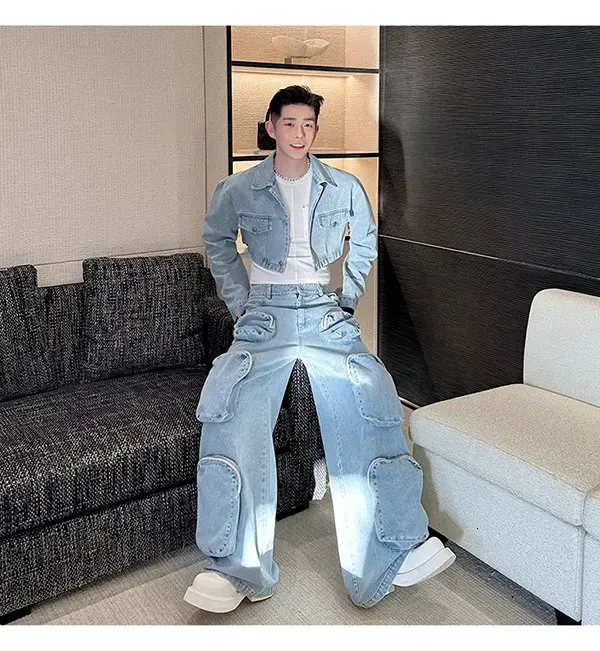 Mens Washed Denim Jacket and Jeans Set - Spring Fashion