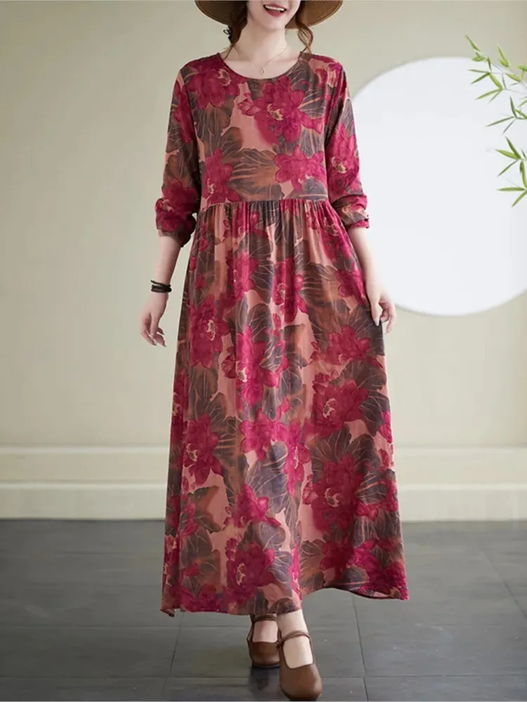 Autumn Floral Print Oversized A-Line dress with Long Sleeves and Ruffle Detail for Fashionable Women - Loose Fit Casual Ladies dress (240806) Autumn Floral Print Oversized A-Line dress with Long Sleeves and Ruffle Detail for Fashionable Women - Loose Fit Casual Ladies dress (240806)