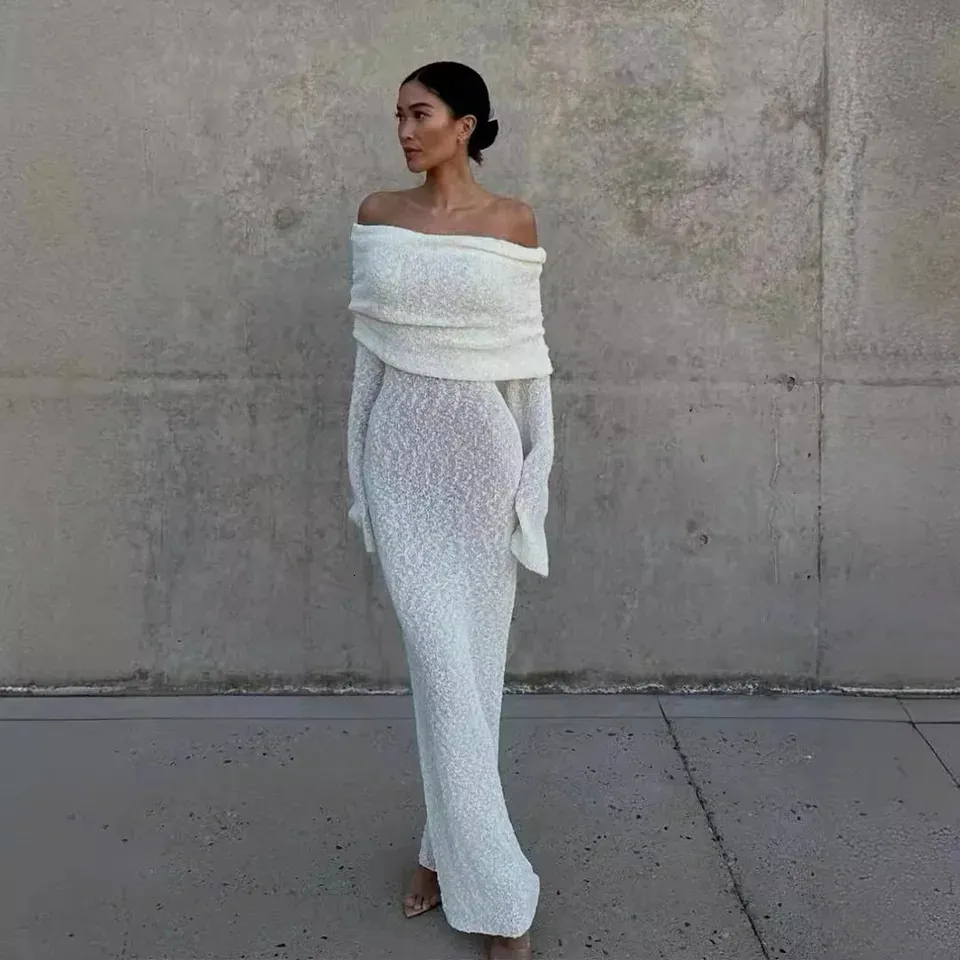 Save Big on Bulk Long White Crochet Dresses Sexy Long Sundress: Off The  Shoulder Bodycon Dress, White Knit Crochet Beach Dress For Wedding Guests, 