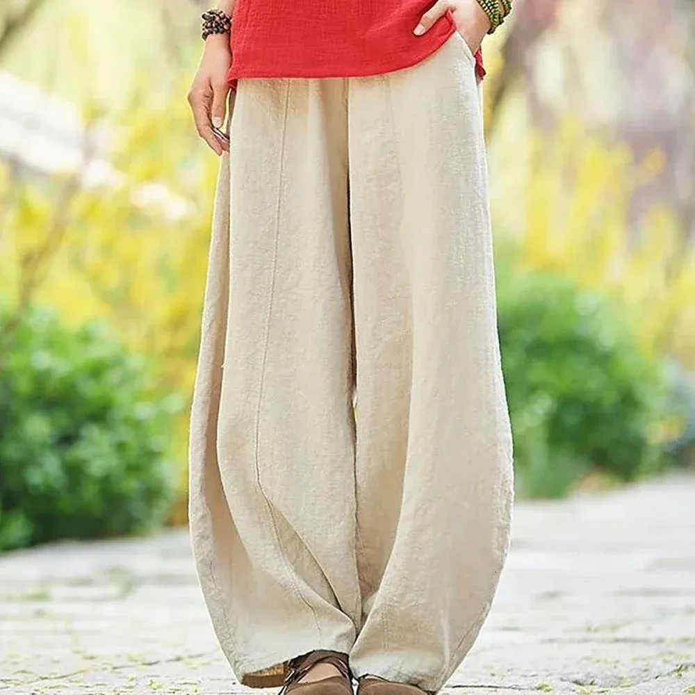 【BAON】Crin Vintage Line Balloon Wide Pants Vintage Cotton Linen Balloon baggy pants with Wide Leg and