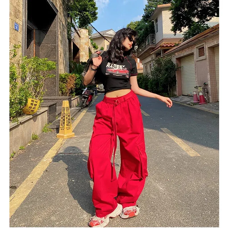 Save Big on Bulk Female Cargo Hip Hop Pants Baggy Sweatpants: Red Cargo  Trousers, Women's Flared Sweatpants For Dance, Y2k Style Oversized Long  Pants