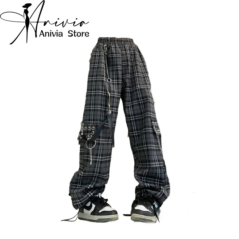 ★お求めやすく価格改定★ Harajuku Streetwear Women's Grey Plaid Cargo baggy パンツ