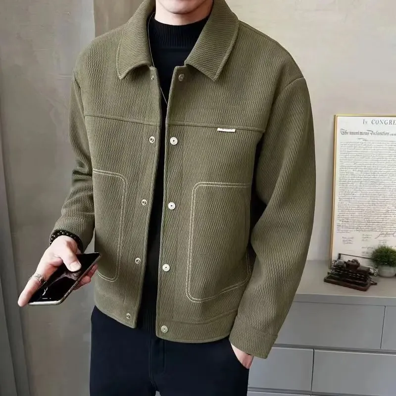 Klepper Jassen Heren Mode Eenvoudige Solid Pocket Cardigan Button Down Katoen Jas Casual Korte Mode Verdikte Warme Honkbaljas Opvallende Jassen - Jassen