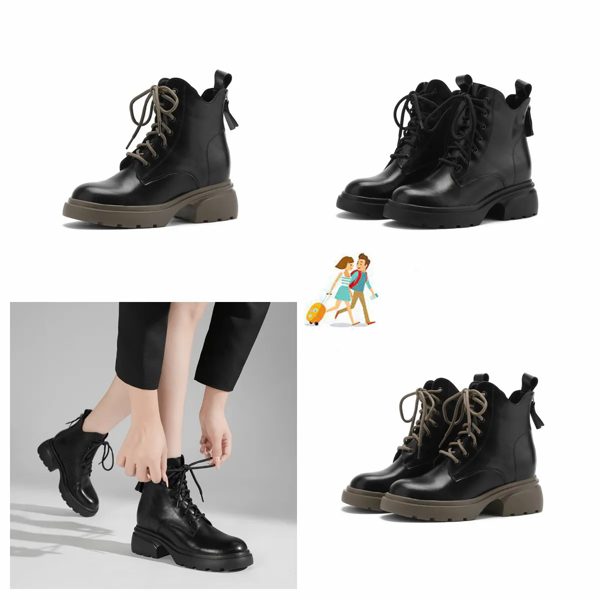 chunky British style Martin boots womens 2024 new lace up short boots with increased height inside boots and bare 33 39 martin