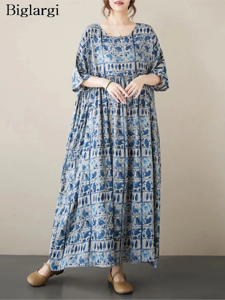 Summer Print Oversized A-Line dress with Ruffle Detail and Pleated Detailing for Women