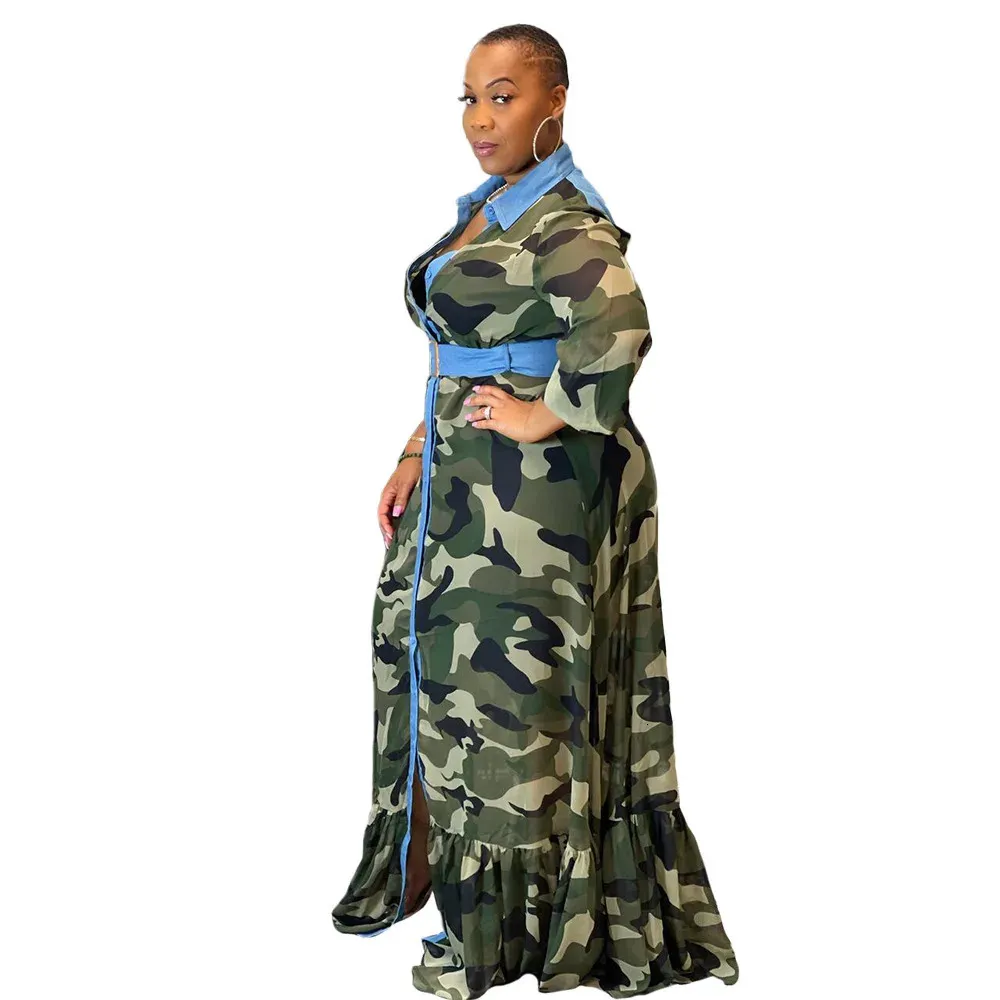 Plus Size Long Sleeve Dress: Autumn Camo Print Ruffle Dress - Shop Now ...