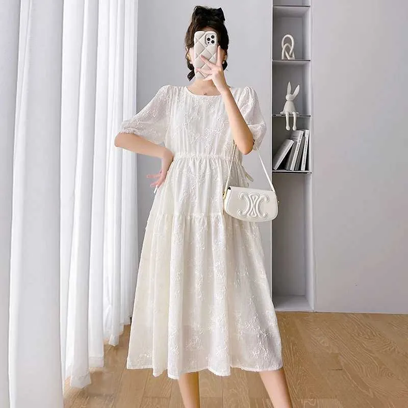 Puff Sleeve Summer Maternity Dress O-neck Floral Embroidery Natural Color  Plus Size from Dhgate Maternity Dresses - price 12.08