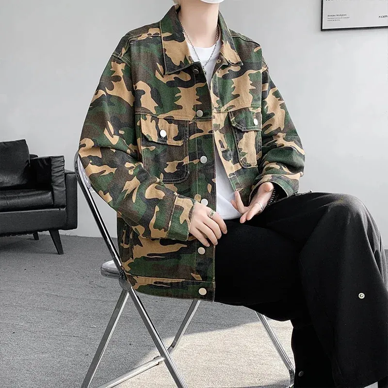 Oversized Denim Workwear Jacket - Hong Kong Style Camo Mens