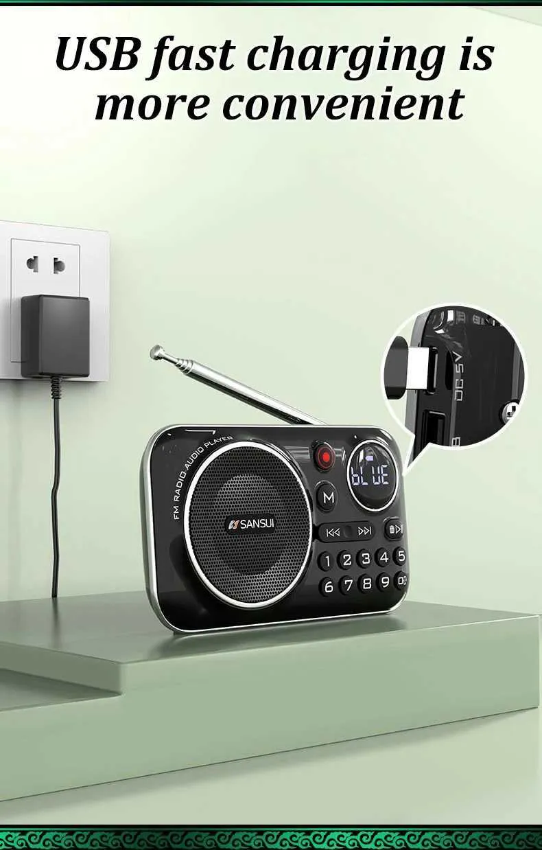 SANSUI F21 Mini Bluetooth Speaker Portable Wireless FM Radio with