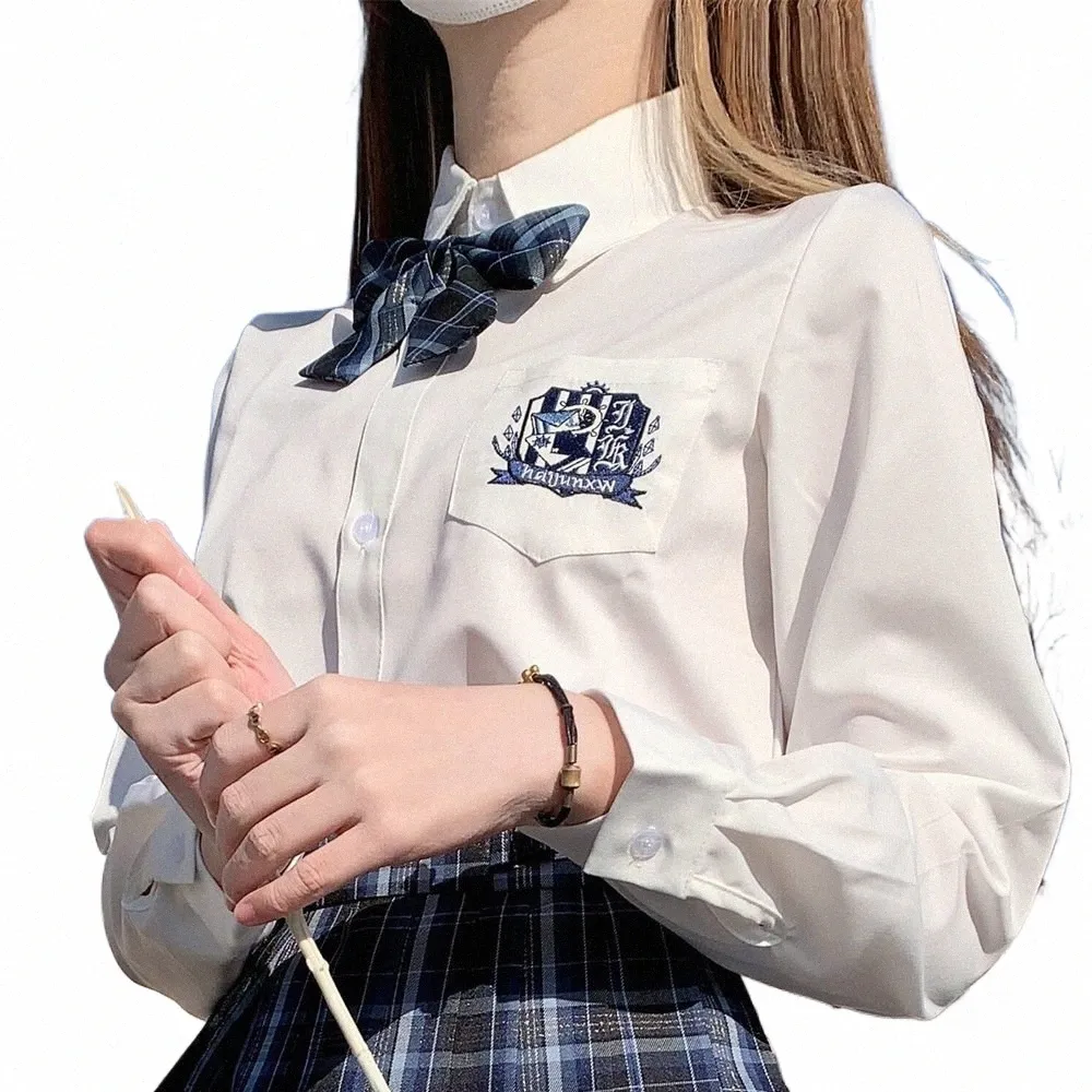 Cute Korean Japanese Style White Blouse Short Sleeve Embroidered Shirt  for Girls, Middle High School Uniform Top, JK Student Clothes