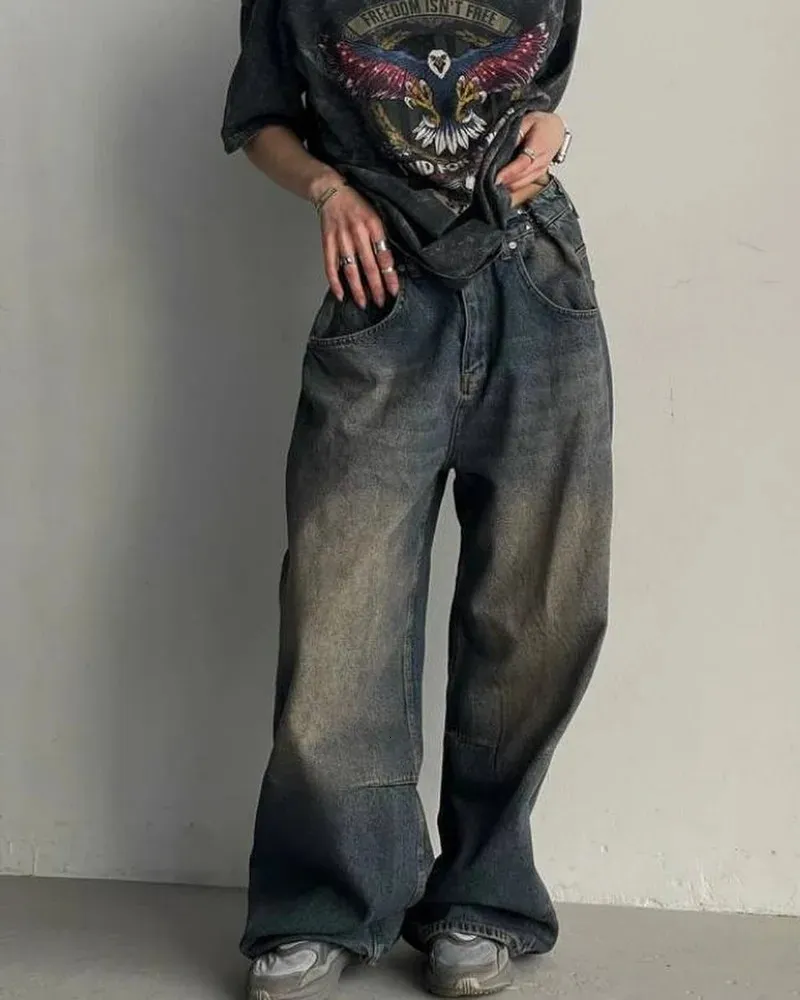 Men's Y2K Streetwear Washed Old Baggy Jean Vintage Harajuku Casual