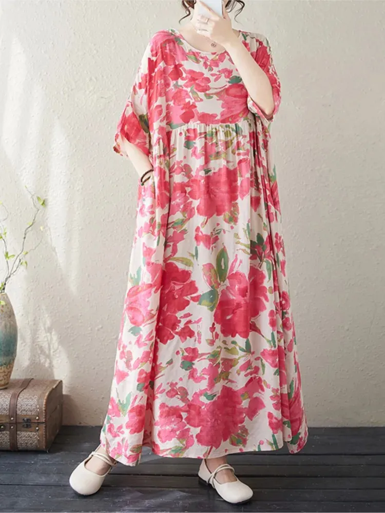knee length dresses for ladies Sunset Oasis Flowy Cinch Waist Dress