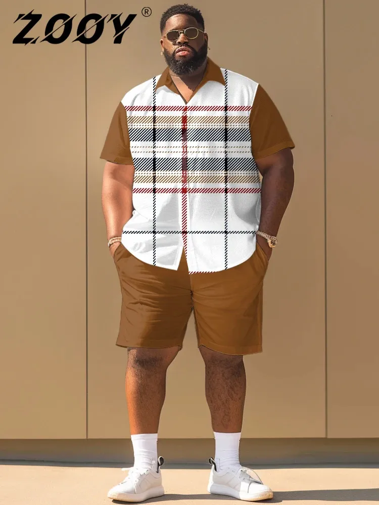 ZOOY Plus Size Mens Summer Casual Checkered From Domainstore