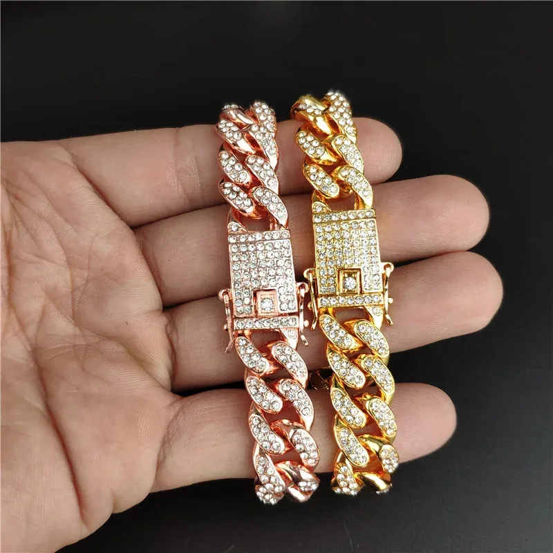 Mens Gold Cuban Link Bracelet Iced Out Rhinestone From Kua05