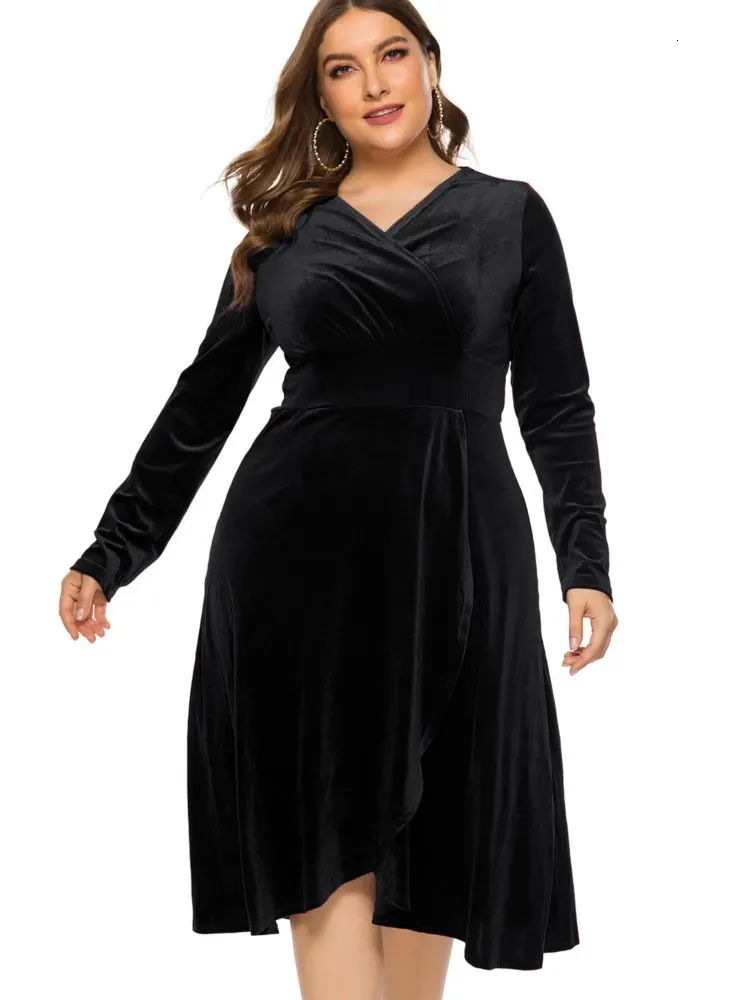 Plus Size Velvet Midi Dress Women Long Sleeve Flare Sleeve Pleated  Floor-Length Autumn Winter Dress from Dhgate Plus size Dresses - price 75.36